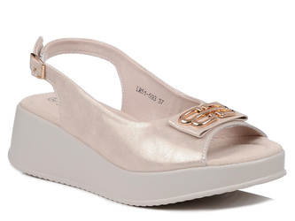 Sandały damskie beżowo-złote S.Barski LR51-593 na platformie skórzane