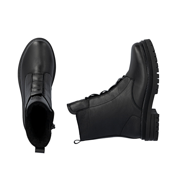 Botki damskie czarne Rieker Y3160-00 ocieplane skórzane na zamek wysokie