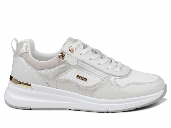 Sneakersy damskie buty na koturnie białe skórzane z zamkiem Evento 8239