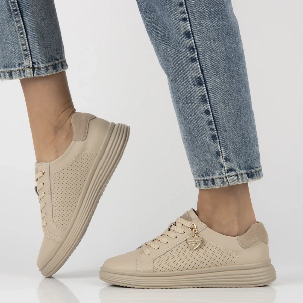 Sneakersy damskie beżowe Filippo DP6860/26 BE skórzane sznurowane lekkie