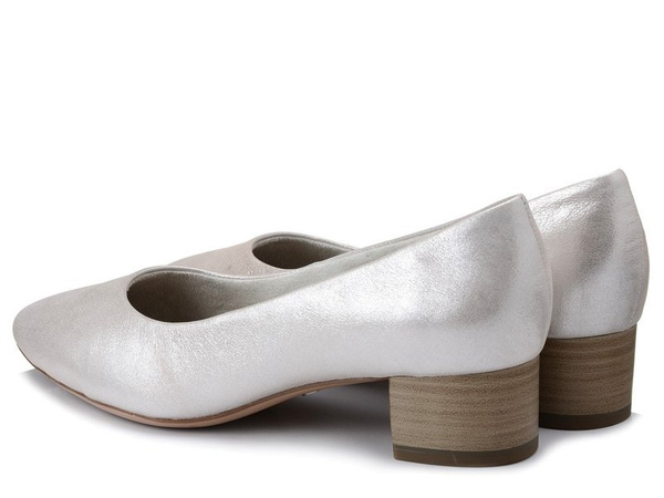 Czółenka damskie srebrne Tamarisc1-22300-24 skórzane zakryty nosek