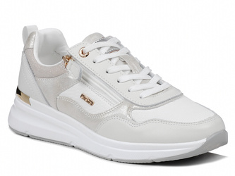 Sneakersy damskie buty na koturnie białe skórzane z zamkiem Evento 8239