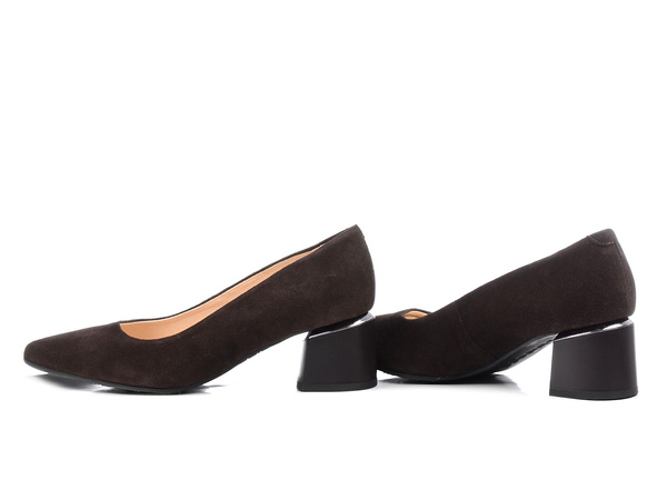 Czółenka damskie brązowe Bioeco 5720 buty skórzane zamszowe na obcasie