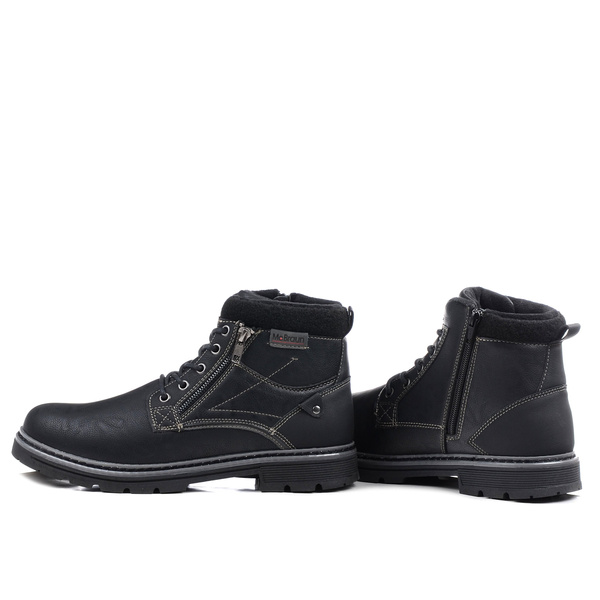 Buty męskie zimowe czarne ocieplane McBraun 9272 za kostkę na zamek