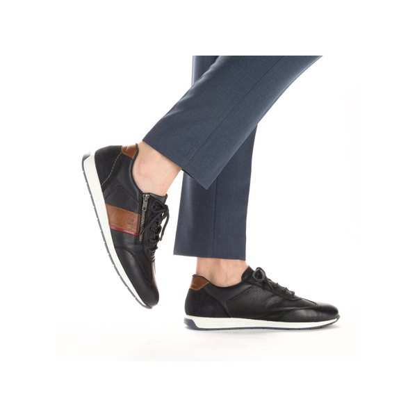 Półbuty męskie Rieker 111927 sportowe skórzane granatowe antistress