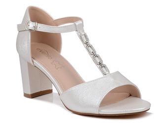 Sandały damskie wizytowe na obcasie białe z zakrytą piętą Evento 7148