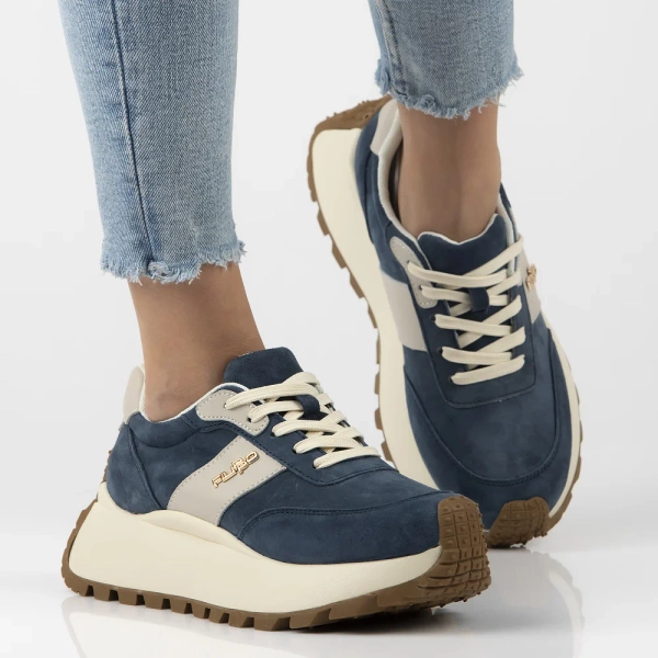Sneakersy damskie niebieskie Filippo DP6785 buty na platformie skórzane