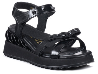 Sandały damskie na koturnie czarne lakierowane wkładka skóra DiA CR956