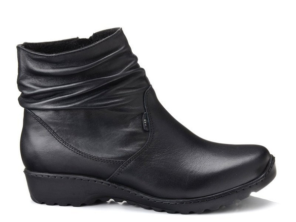 Botki damskie skórzane ocieplane Kosela Medic 4436 czarne na koturnie