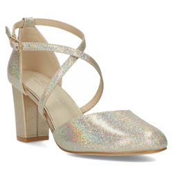 Buty damskie na obcasie do tańca Filippo 4627 skórzana wkładka złote