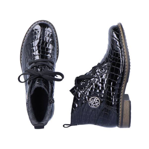 Botki damskie Rieker 71205 ocieplane jesienne za kostkę lakierowane