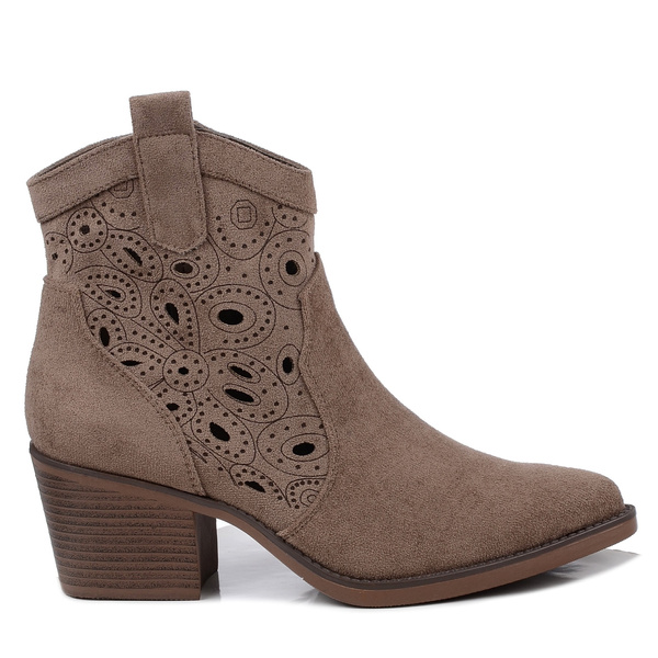 Botki damskie kowbojki beżowe Evento 9452 zamszowe ażurowe na obcasie