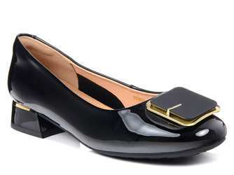 Czółenka damskie czarne Loretta Vitale W5303  skóra lakierowana miękkie