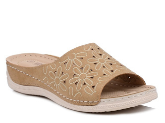 Klapki damskie na koturnie na lato beżowe Unisoft 5765