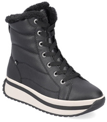 Botki damskie Rieker W0963-01 zimowe ciepłe skórzane platforma czarne