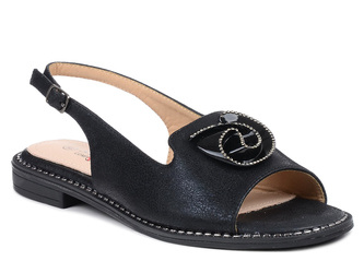 Sandały damskie czarne S.Barski KV51-006 płaskie skórzana wkładka