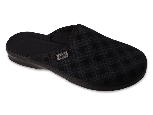 Kapcie męskie pantofle domowe wsuwane czarne z tkaniny Befado 548M052