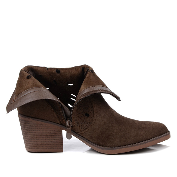 Botki damskie kowbojki brązowe Evento 9452 zamszowe ażurowe czekoladowe