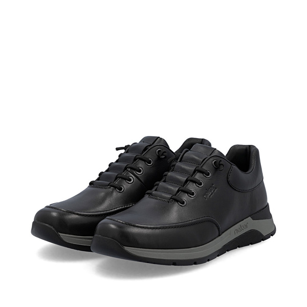 Półbuty męskie czarne Rieker 39658-00 skórzane szerokie wygodne wsuwane