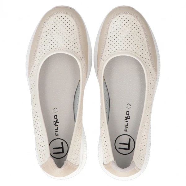 Baleriny damskie Filippo DP6134/26 skórzane beżowe na niskiej platformie