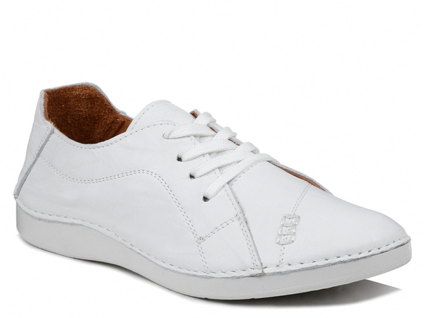 Półbuty damskie całe białe T.Sokolski 8250 skórzane wygodne sznurowane