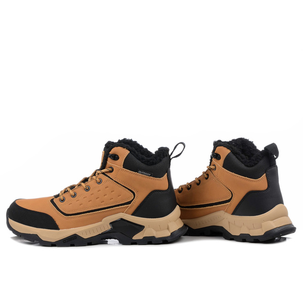 Buty zimowe męskie ocieplane DK L17156 trekkingowe wysokie skórzane