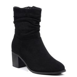Botki damskie czarne S.Barski HY 52-516 saszki na obcasie jesienne zamsz