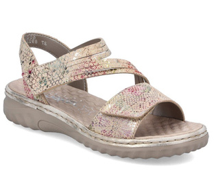 Sandały damskie beżowe Rieker 60464-90 skórzane na rzepy lekkie wygodne