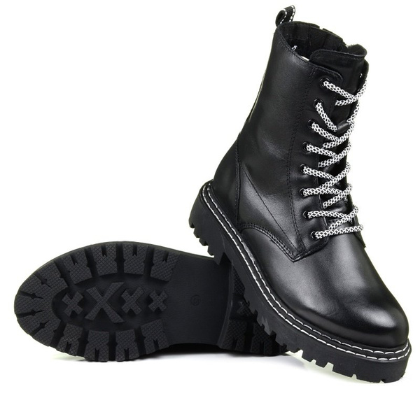 Botki damskie czarne Marco Tozzi 26294 trapery skórzane ocieplane wełną