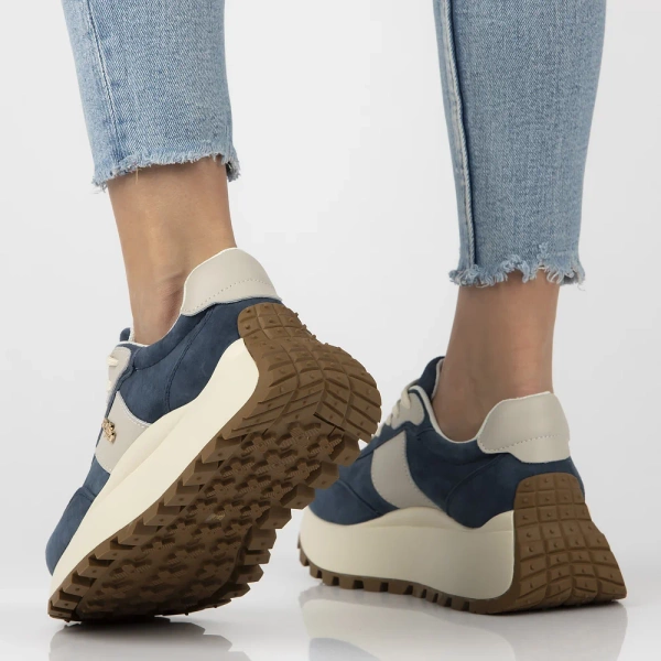 Sneakersy damskie niebieskie Filippo DP6785 buty na platformie skórzane