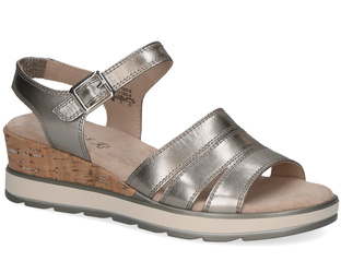 Sandały damskie Caprice 28711 na koturnie skórzane szare na rzep