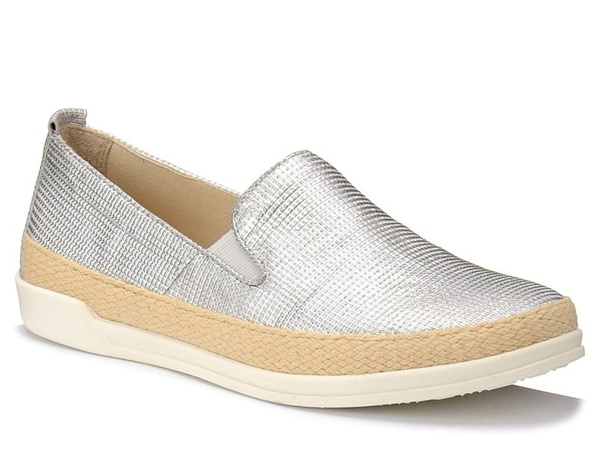 Espadryle damskie skórzane srebrne metaliczne Caprice 24201