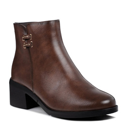 Botki damskie brązowe Evento 9388 ocieplane na obcasie jesienne na zamek