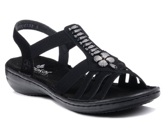 Sandały damskie Rieker 60806-00 wygodne płaskie czarne wsuwane