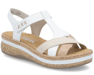 Sandały damskie biało-beżowe Rieker V0919-80 na platformie na rzep