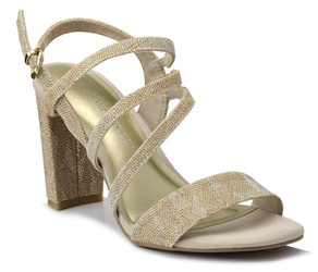 Sandały damskie złote Marco Tozzi 28391 na słupku błyszczące wygodne