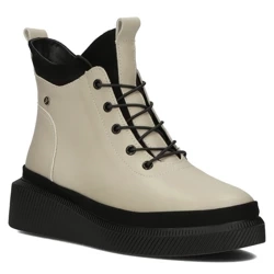 Botki damskie ocieplane na platformie skórzane Filippo DBT4799/25 beżowe