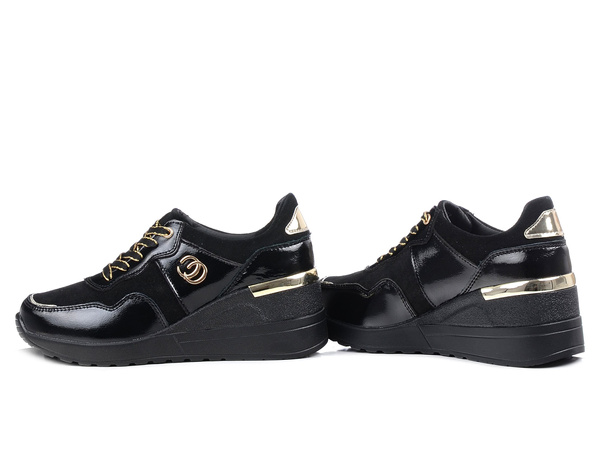 Sneakersy damskie czarne S.Barski LR29169 na koturnie skórzane wygodne