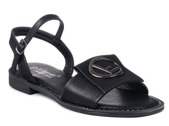 Sandały damskie płaskie czarne zapinane z ozdobą S.Barski KV27-045