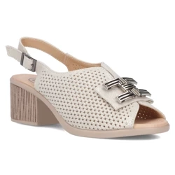 Sandały damskie beżowo-złote Filippo DS6033/25 skórzane na obcasie