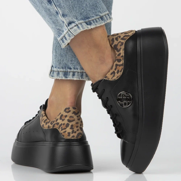 Sneakersy damskie czarne Filippo DP6058 półbuty skórzane na platformie