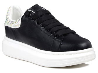 Sneakersy damskie czarne Goe JJ2N4052 na białej platformie skórzane
