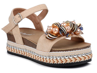 Sandały damskie na platformie beżowe z ozdobą S.Barski HY056