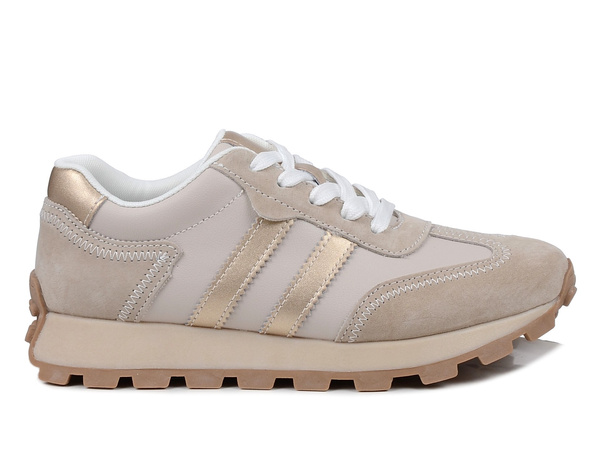 Sneakersy damskie beżowe skórzane S.Barski LR61-7096 sportowe sznurowane