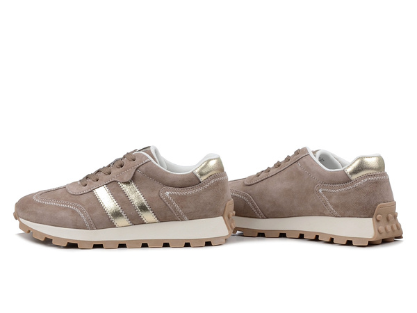 Sneakersy damskie ciemno beżowe skórzane S.Barski LR61-7097 zamszowe