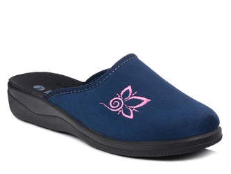 Kapcie damskie pantofle domowe zakryte Inblu CU-2D granatowe z haftem
