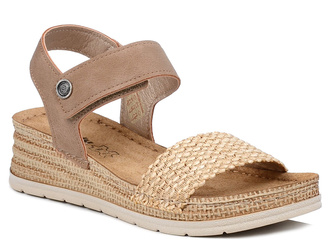 Sandały damskie na niskim koturnie brązowe Inblu RV-14 wkładka skórzana