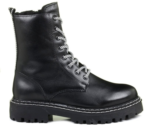 Botki damskie czarne Marco Tozzi 26294 trapery skórzane ocieplane wełną