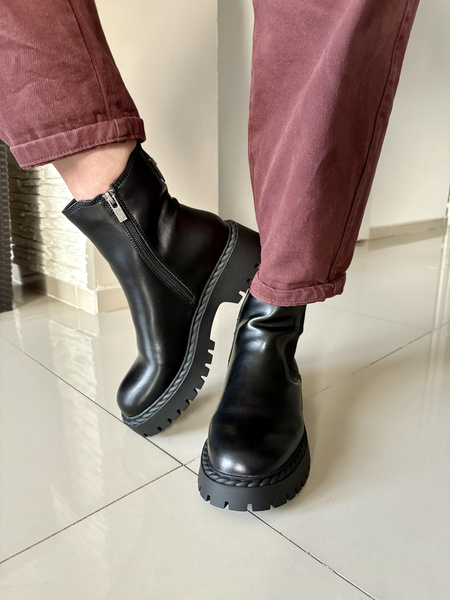 Botki damskie Big Star sztyblety skórzane ocieplane czarne OO274109