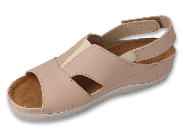 Sandały damskie skórzane beżowe na platformie na rzepy Dr Orto 158D261